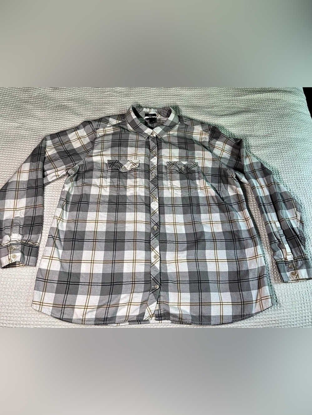 Eddie Bauer Classic Fit Flannel Shirt Gray & White Plaid 2XL